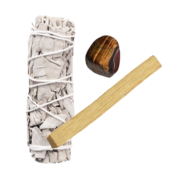 White Sage, Tiger Eye Stone, Palo Santo Bundle