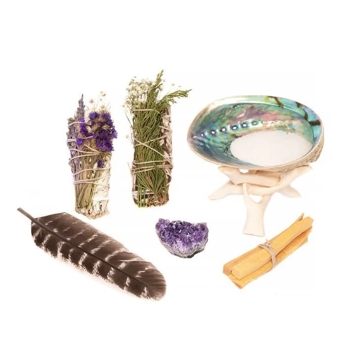 Peaceful Sage Floral Bundles W/Palo Santos, Amethyst Cluster
