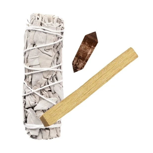 White Sage, Double Point Smoky Quartz, Palo Santo Bundle