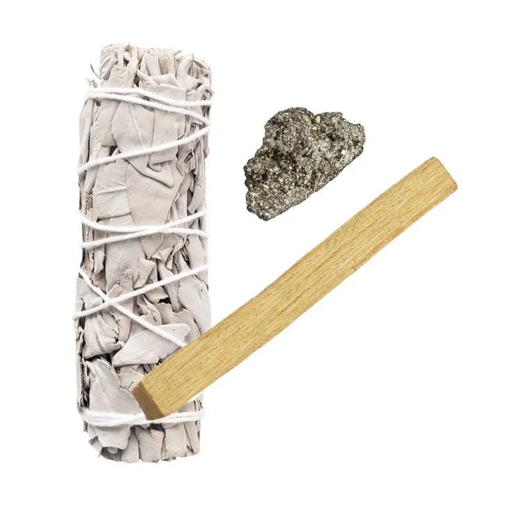 White Sage, Rough Pyrite and Palo Santo Stick Bundle