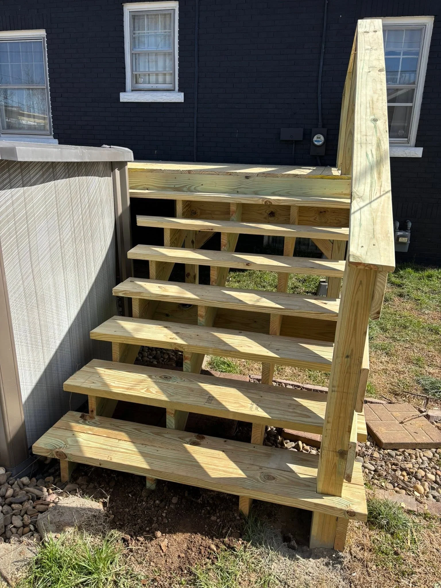 Wooden pool deck steps