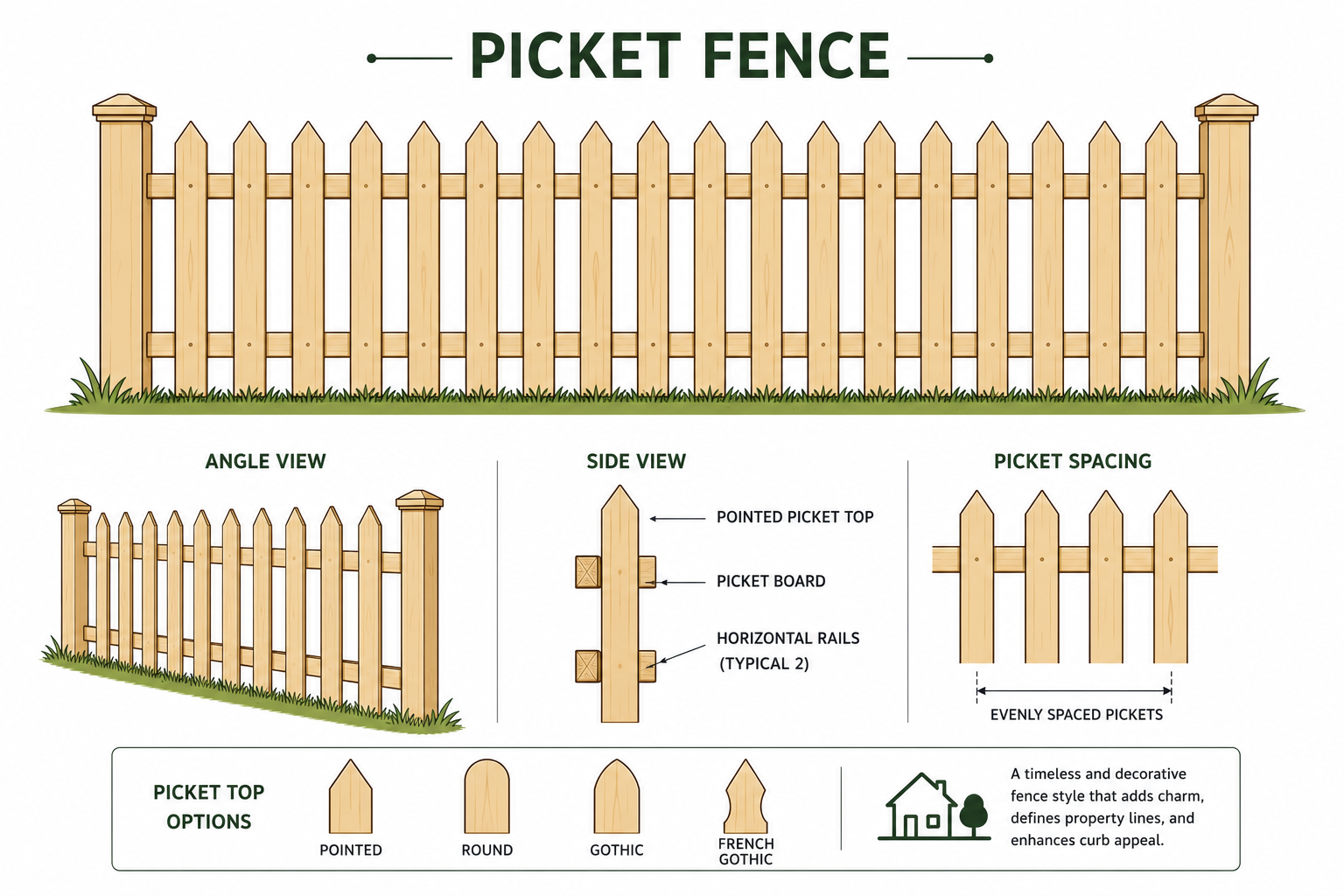 wooden picket fence