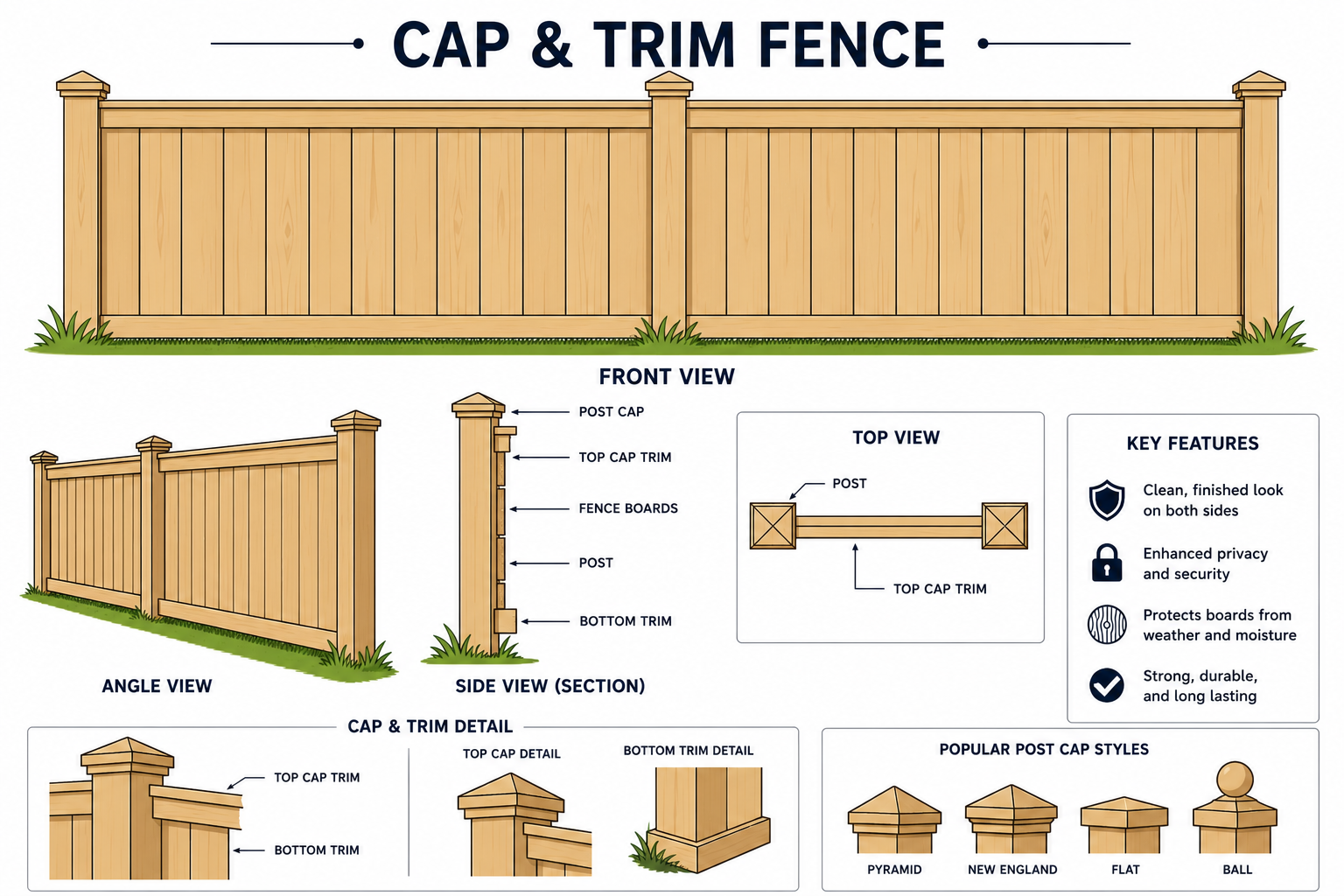 cap and trim wooden privacy fence