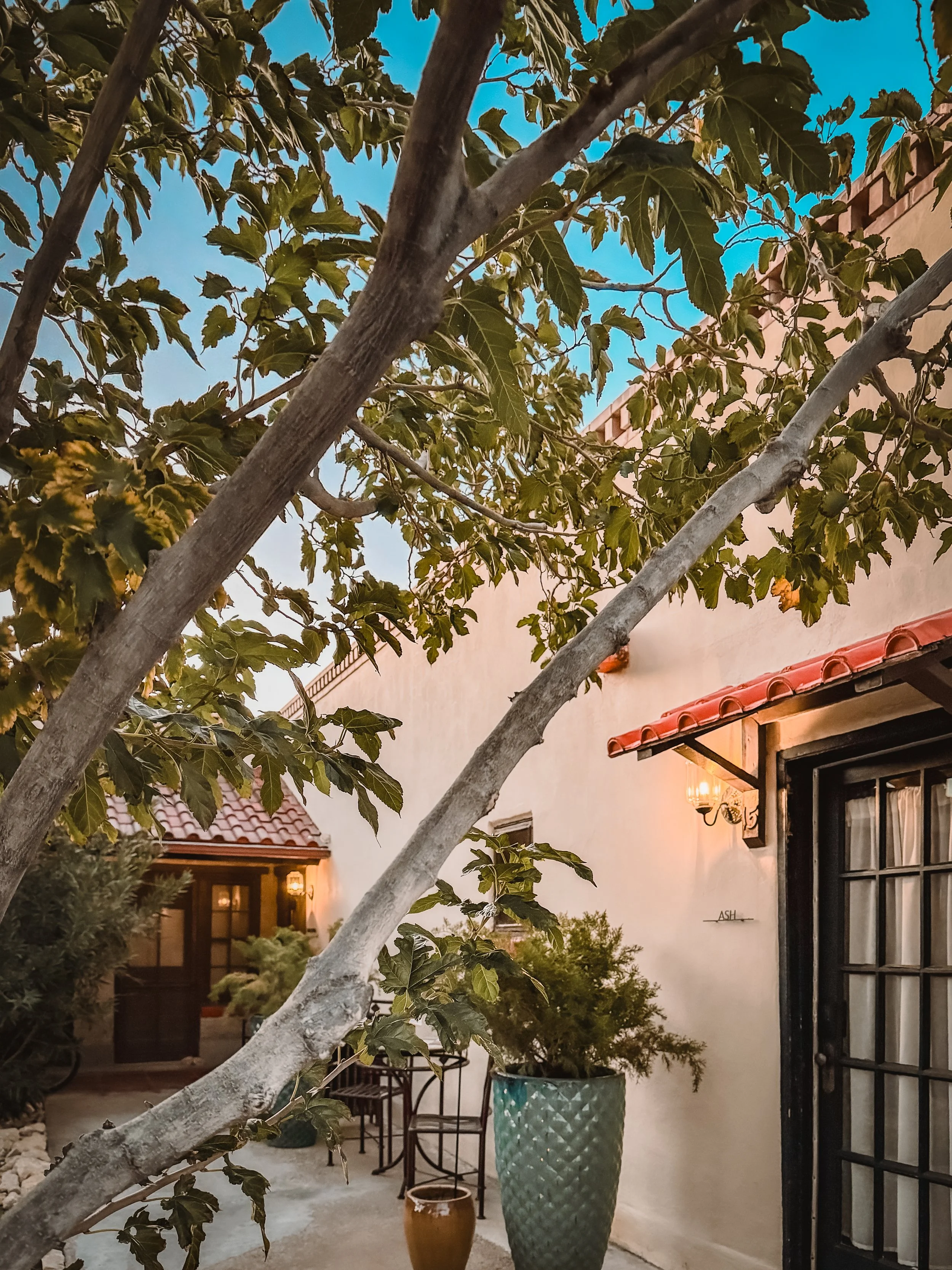 Ash patio at dusk – Hoosier Hot Springs and Inn – Truth or Consequences NM-13.jpg
