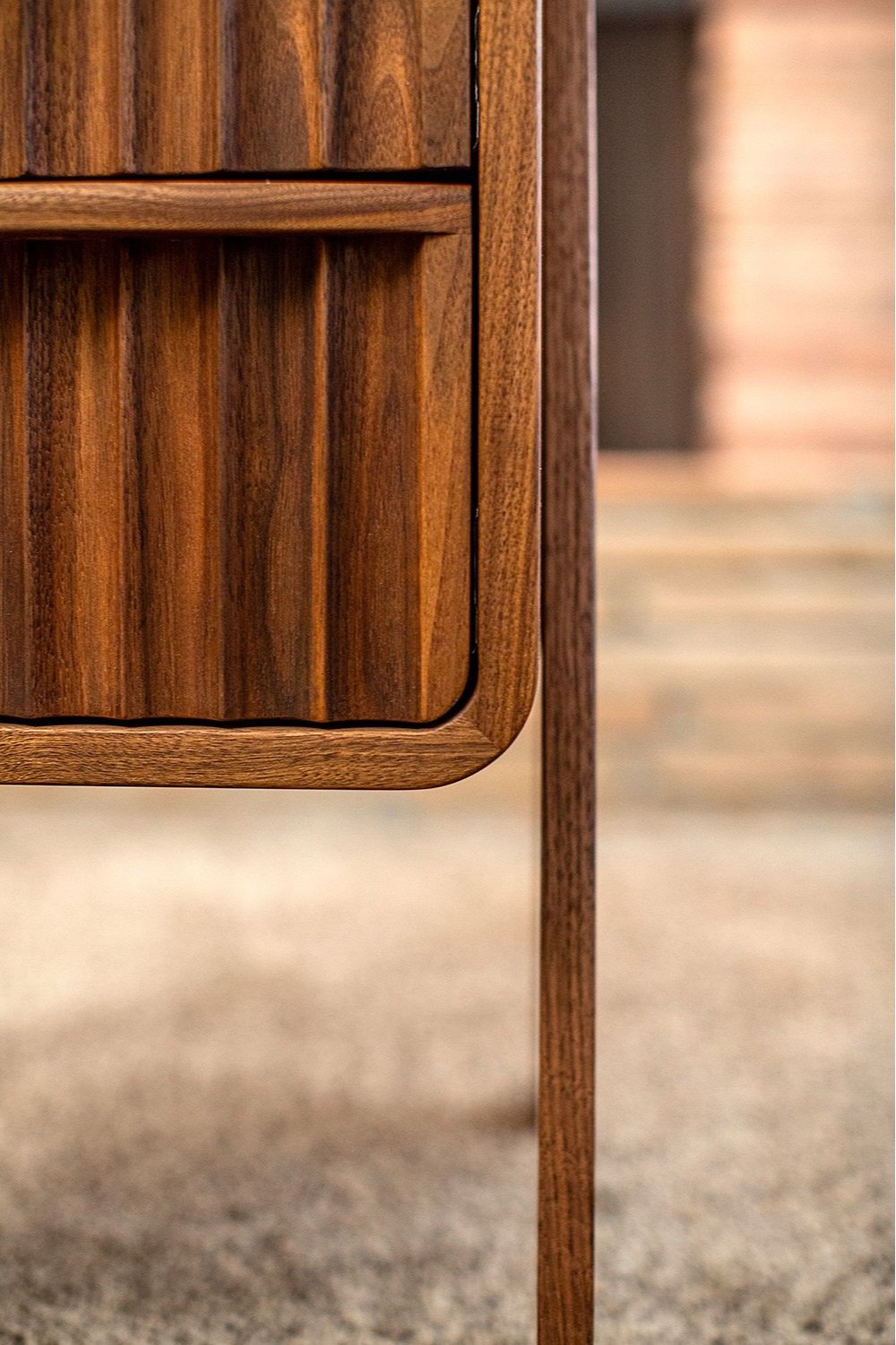 Walnut Furniture Fluted Design Bedside Tables