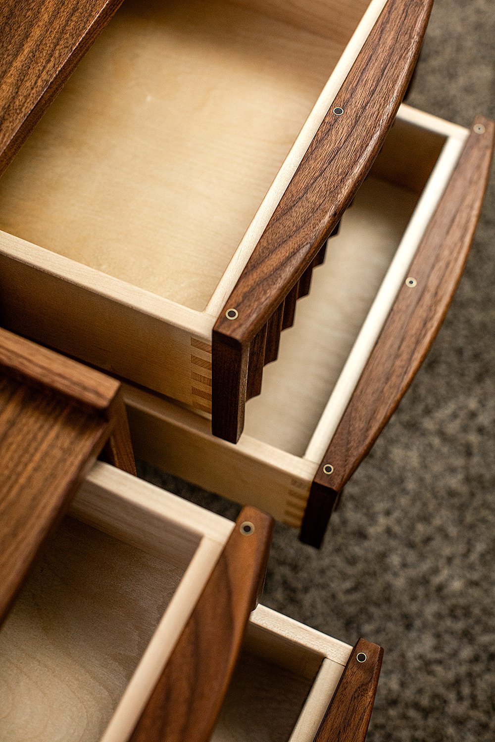 Modern Furniture Detail Soft Close Drawers Walnut Brass Maple