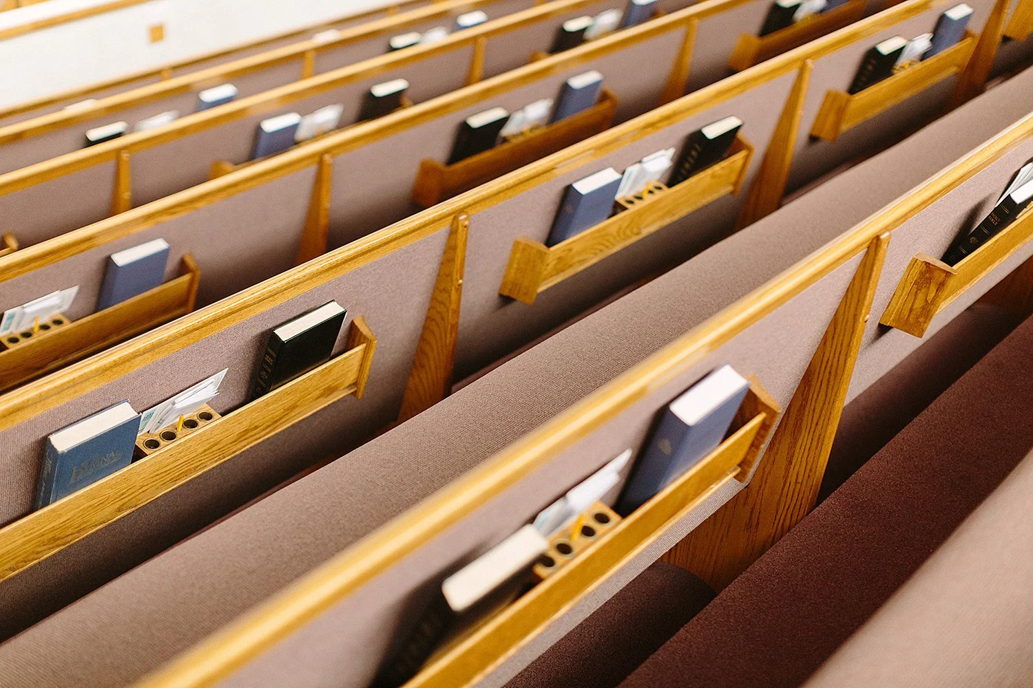 Old church pews at Emmanuel Faith Community Church in Escondido California