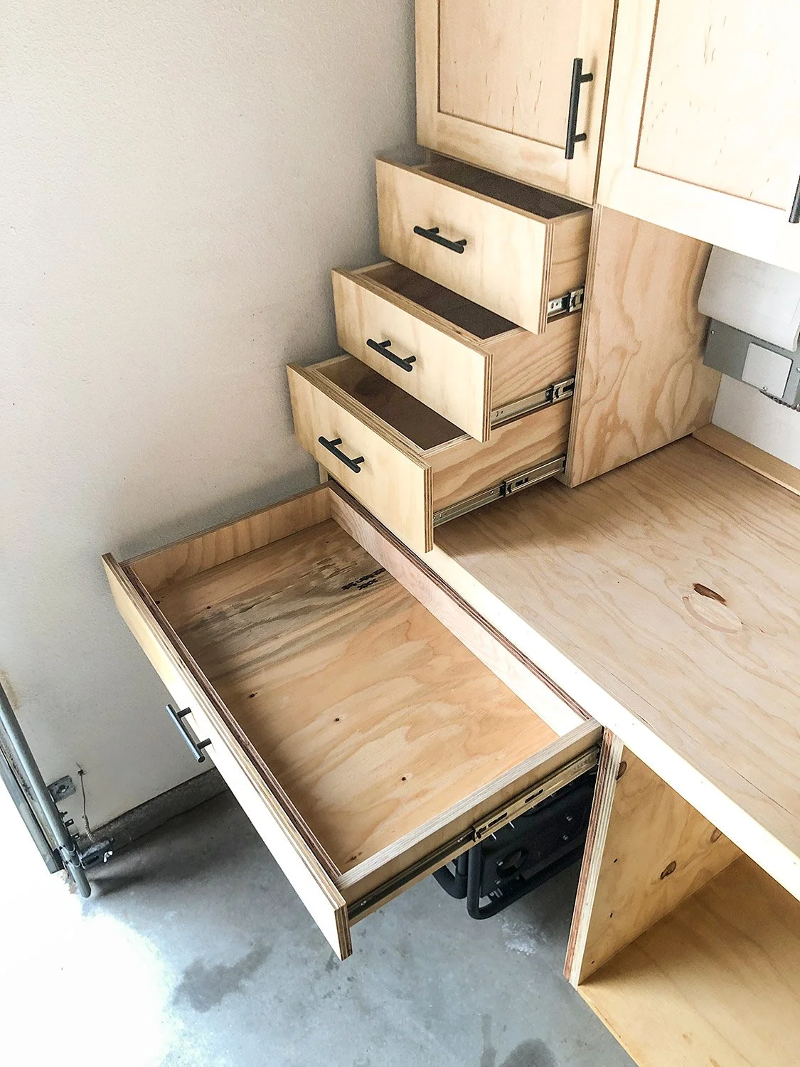 full extension drawers for residential garage cabinetry