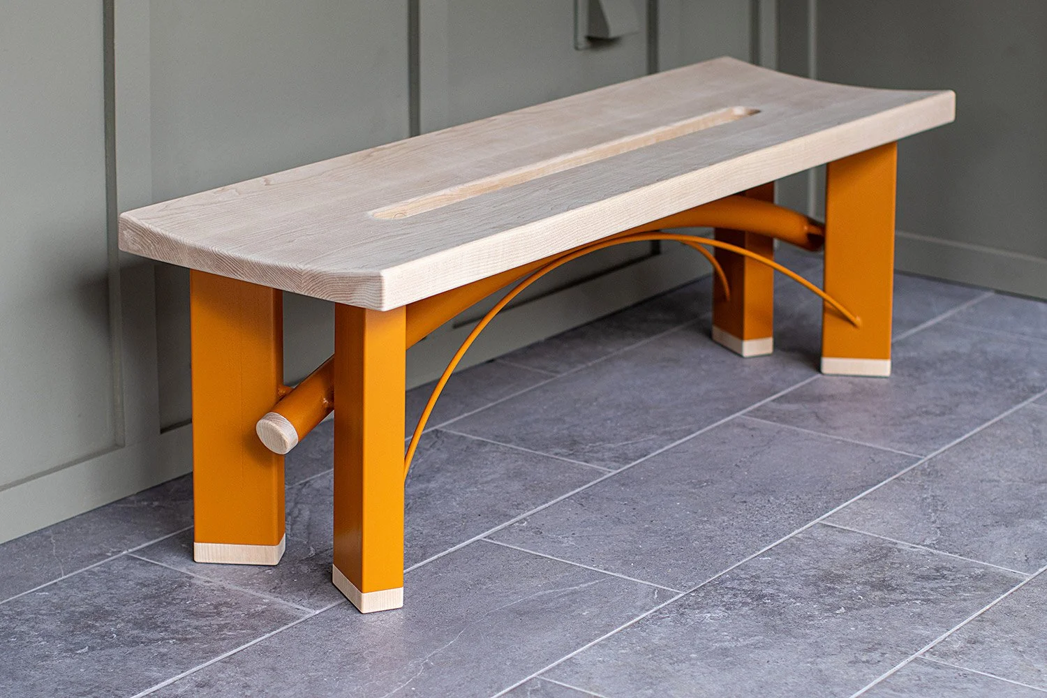 Custom Metal and Wood Bench - Curved Steel and Hard Maple