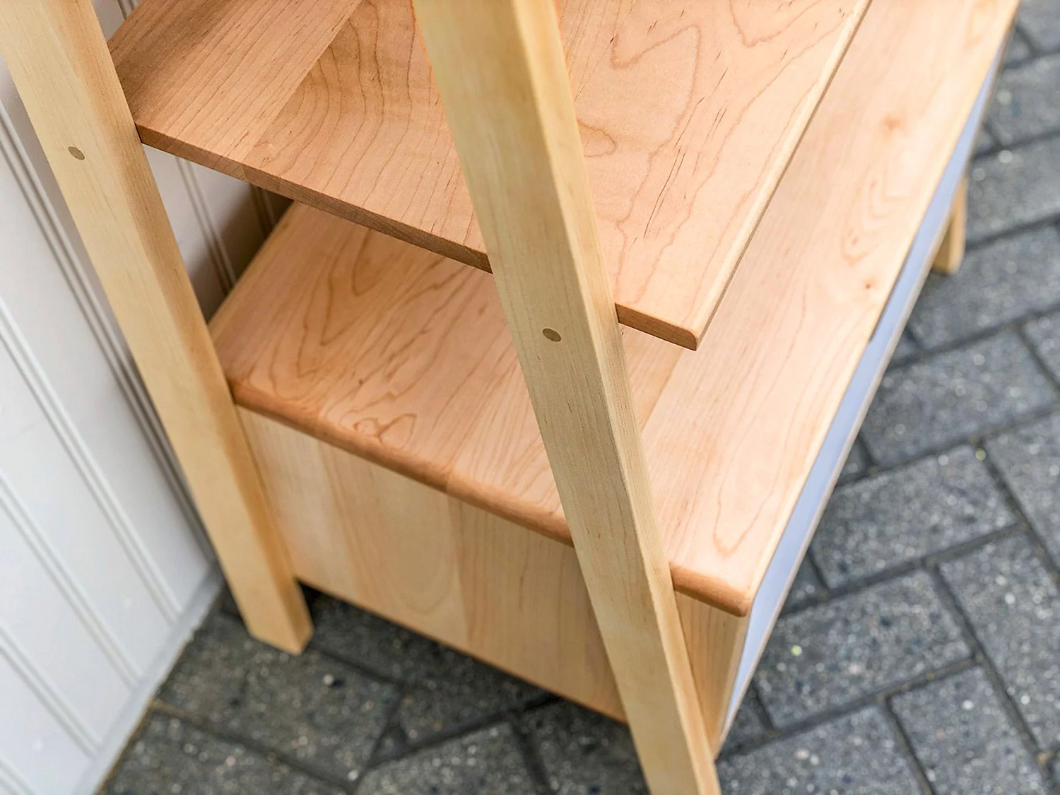 Tiered Shelving Unit For Boutique Retail Store - Maple and White Formica