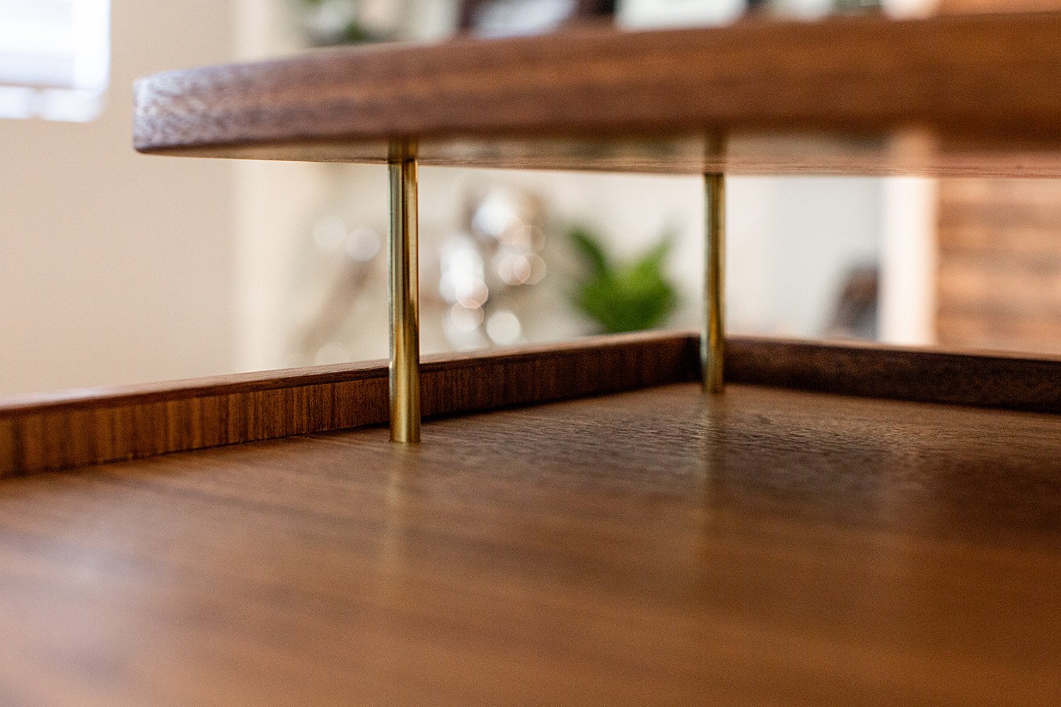 Tiered Bedside Tables Modern Walnut and Brass Handcrafted in San Diego California