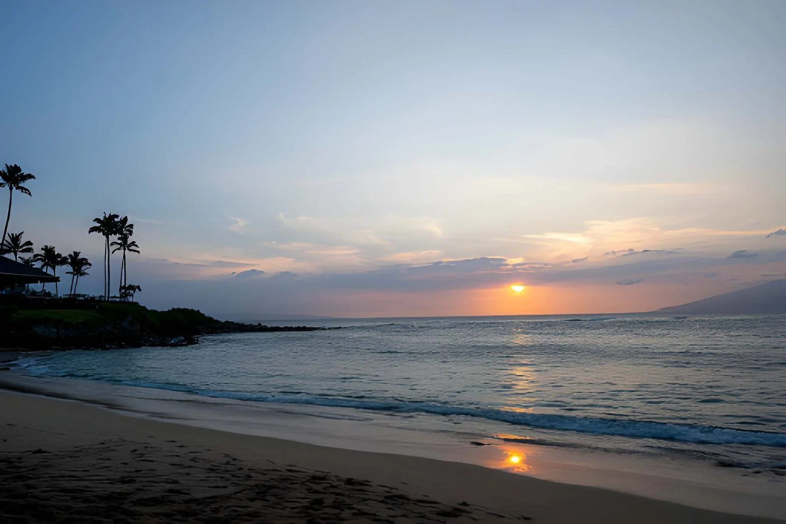 Sunset over ocean and beach, Wailea Beach, Maui