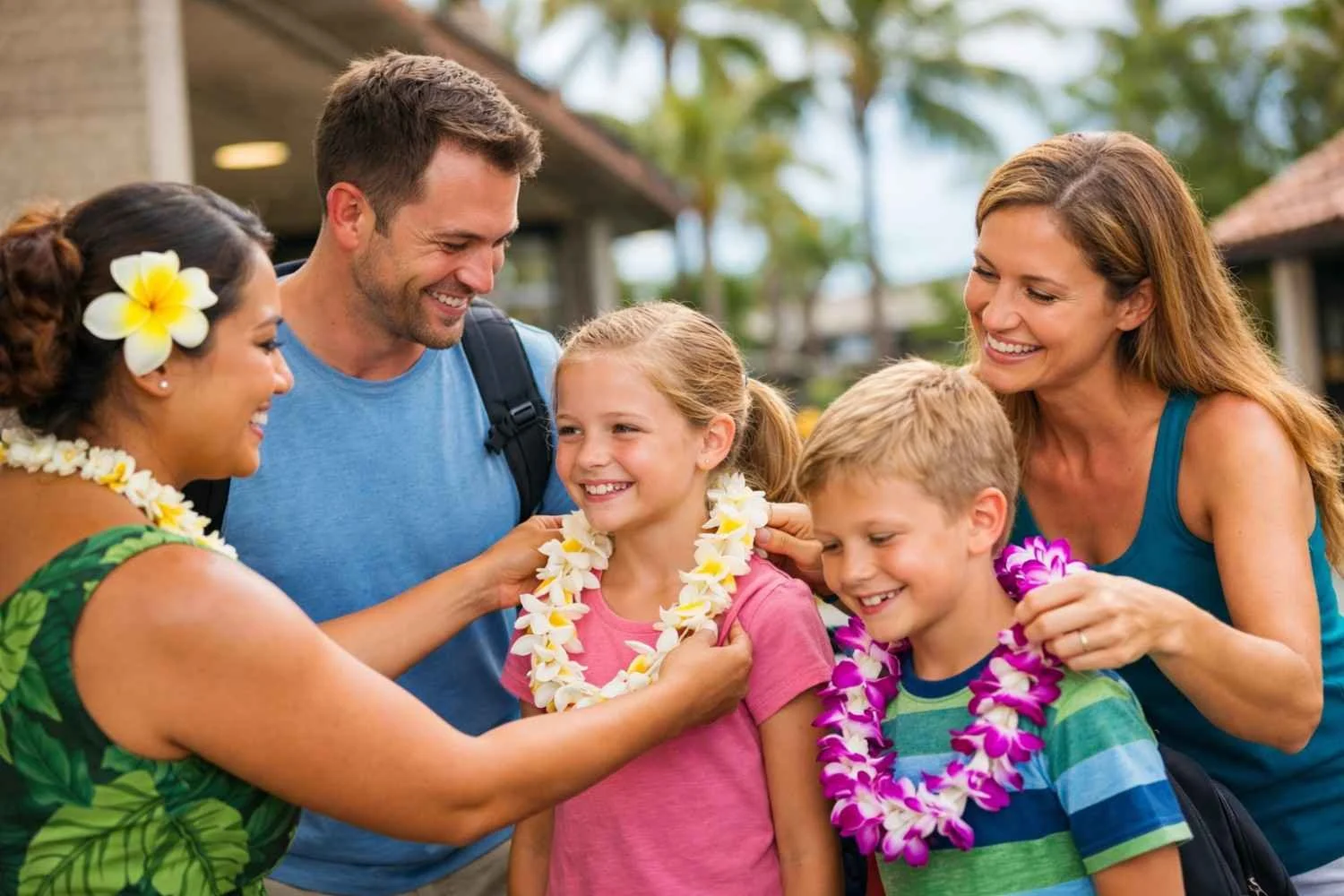 Hawaiian lei greeting at Maui airport