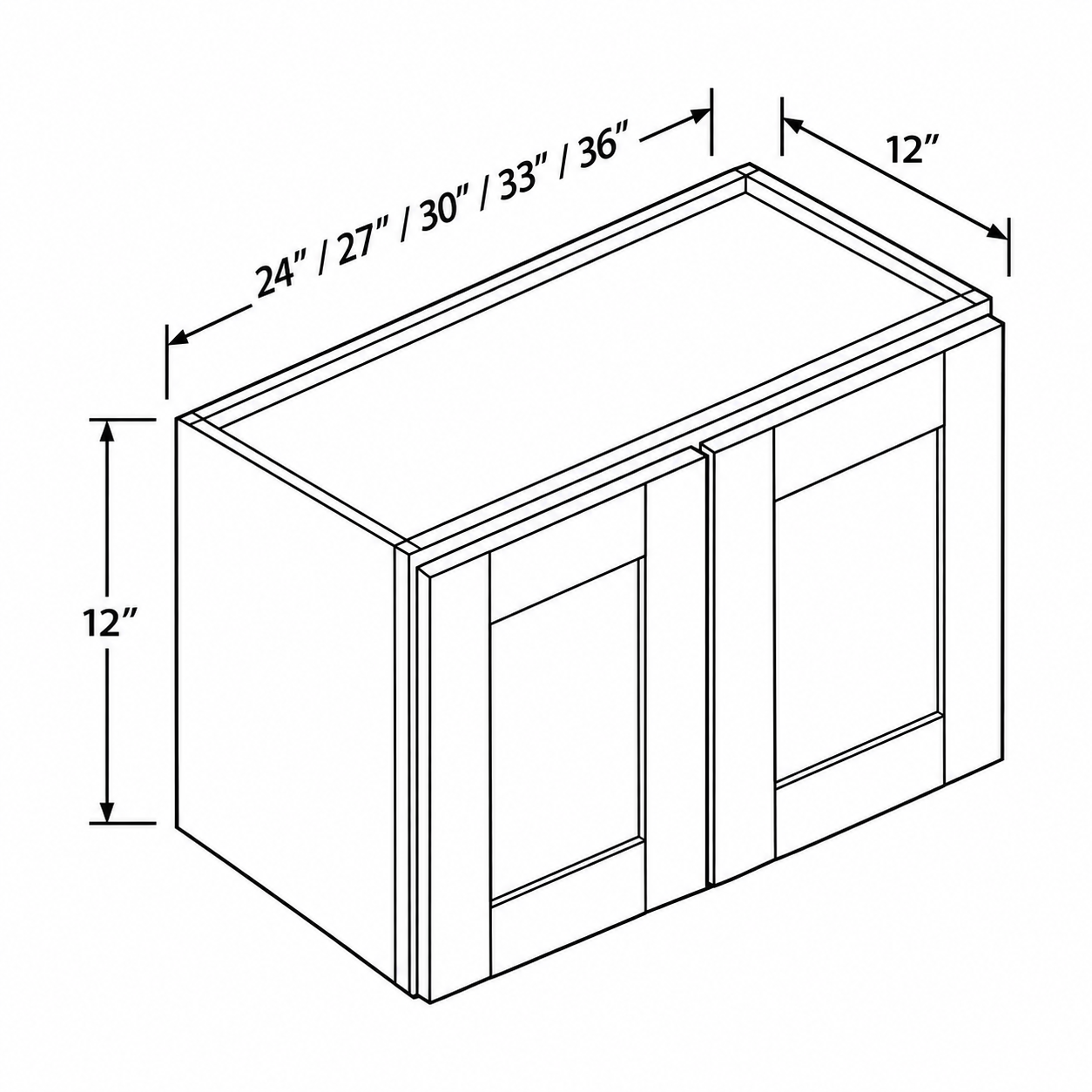 Signature Shaker 12-Inch Double-Door Wall Cabinet dimensions and configuration