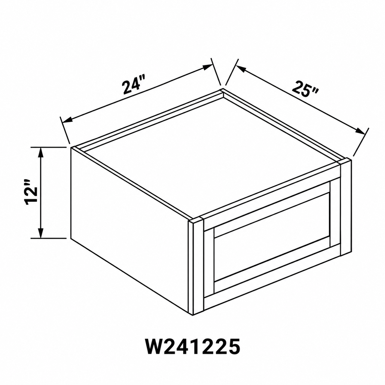 MDI Inset W241225 wall cabinet dimensions: 24 inches wide, 12 inches high and 25 inches deep