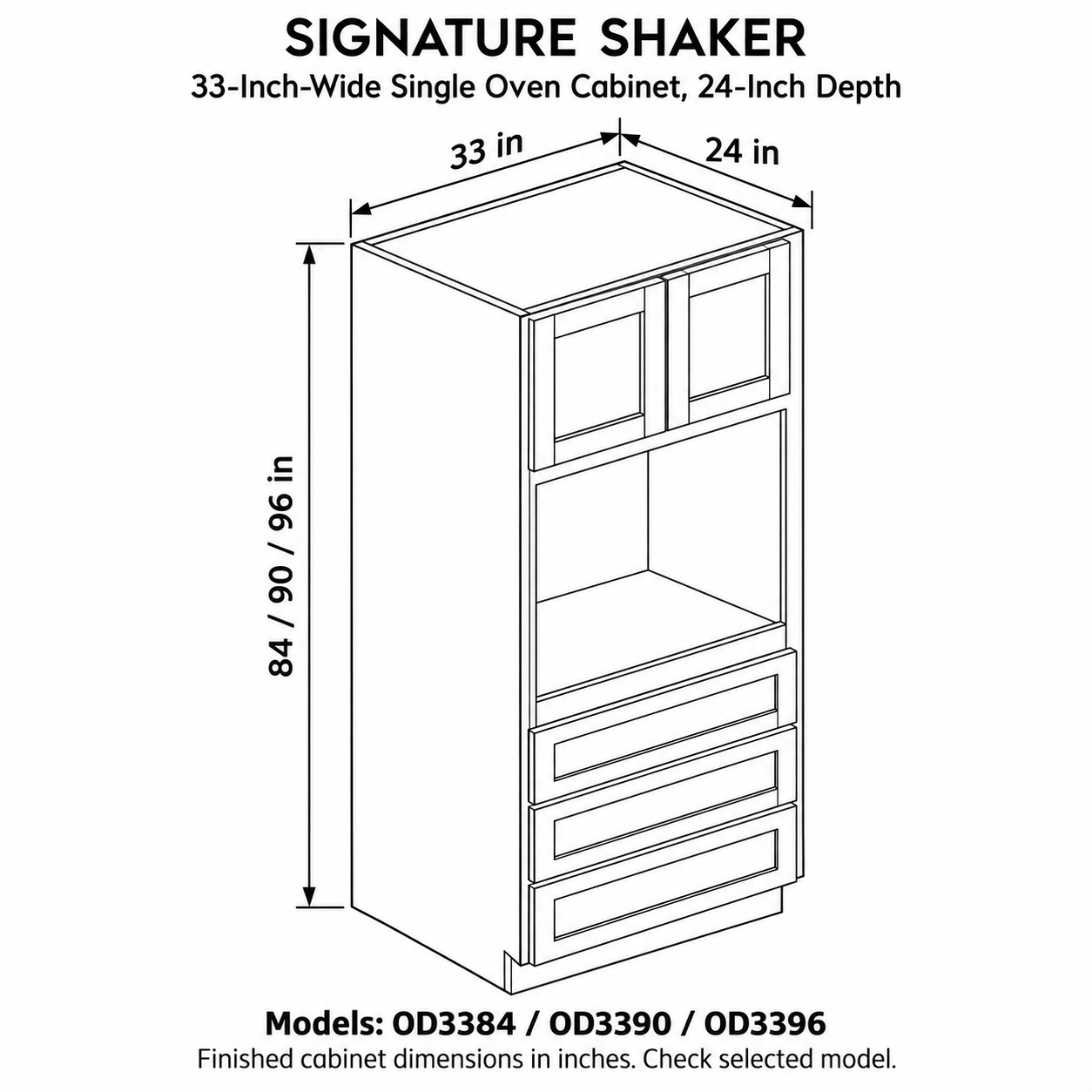 Signature Shaker 33-Inch-Wide Single Oven Cabinet, 24-Inch Depth dimensions and configuration