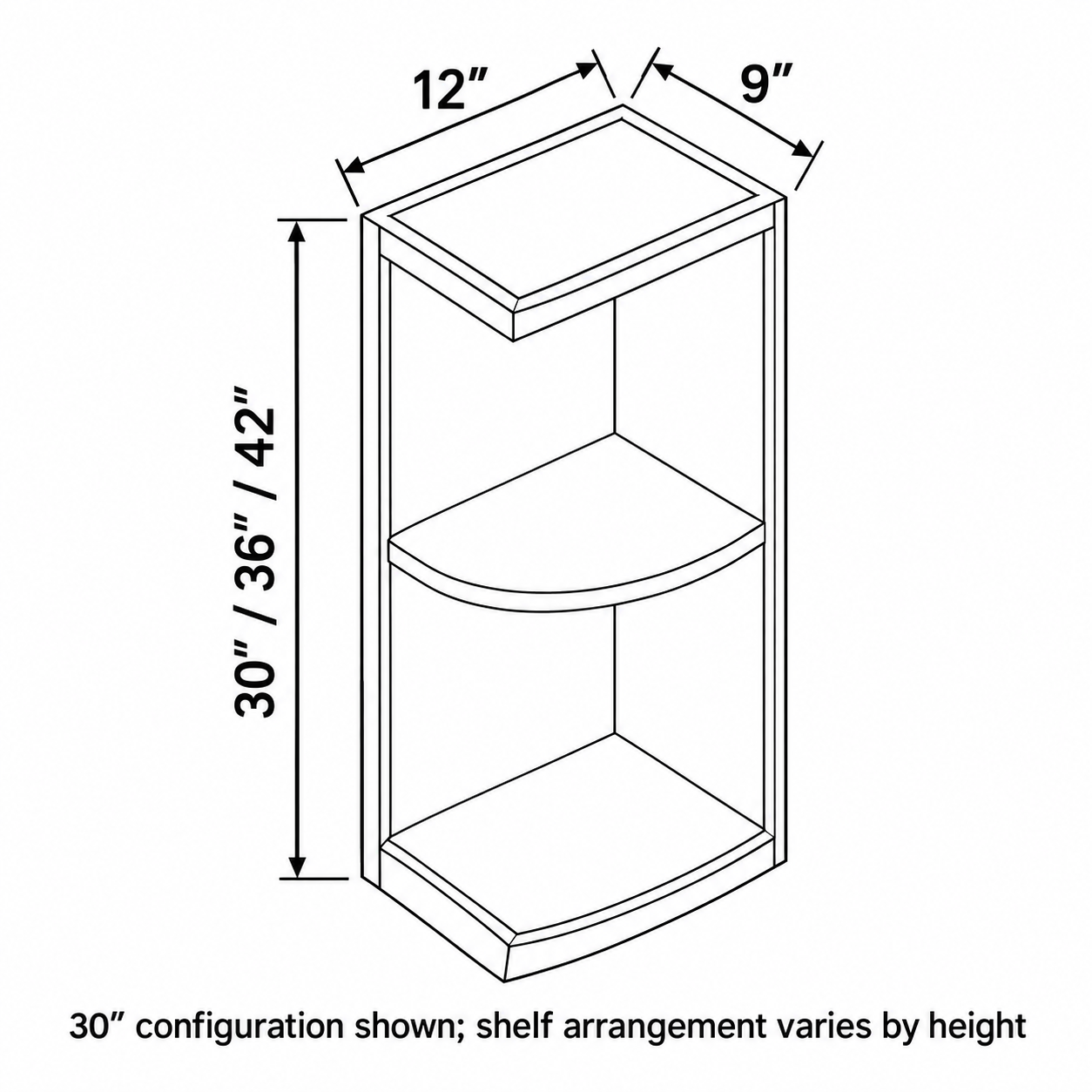 Signature Shaker 9-Inch Wall End Open Shelf dimensions and configuration