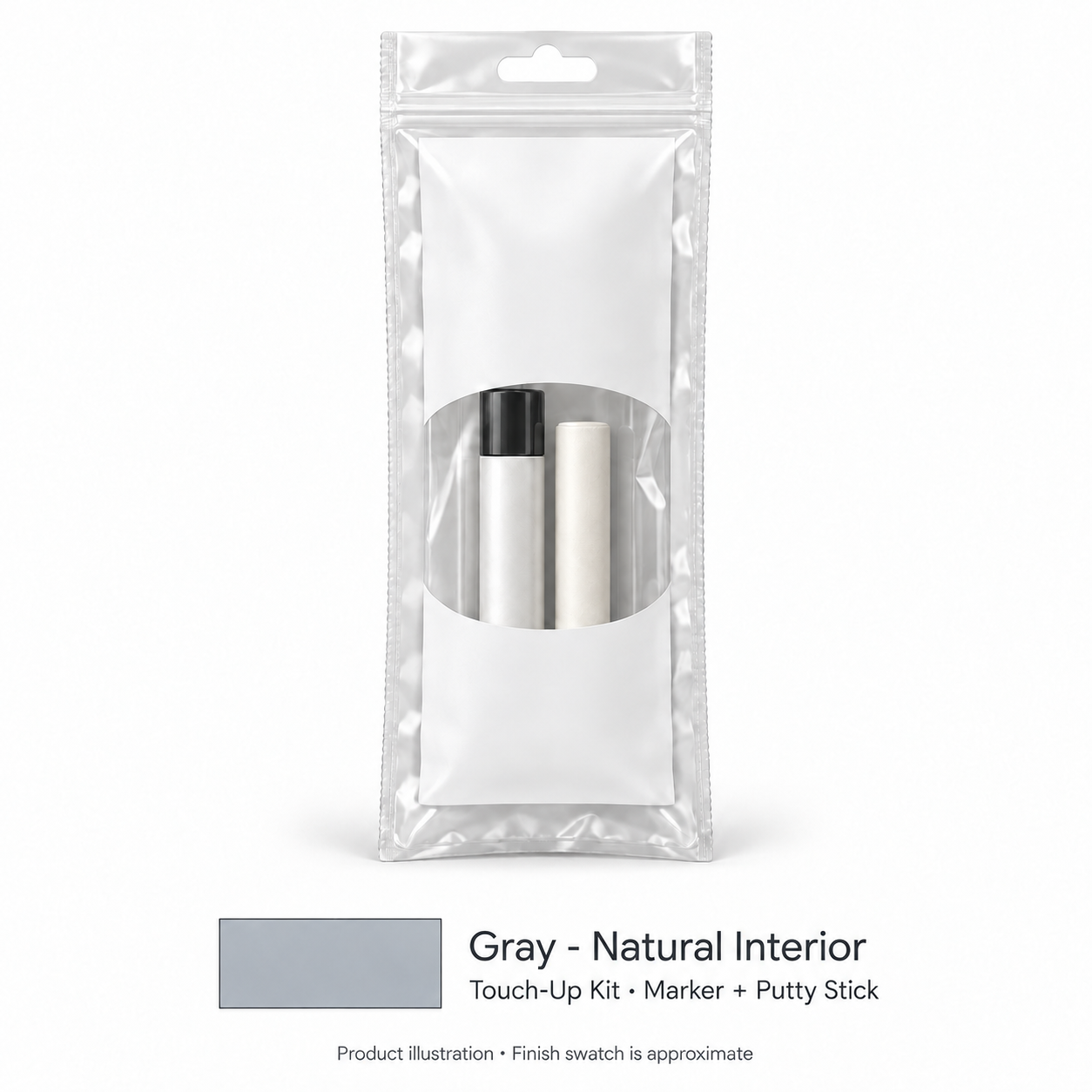 Signature Shaker Touch-Up Kits for Gray - Natural Interior; neutral product illustration with approximate finish swatch