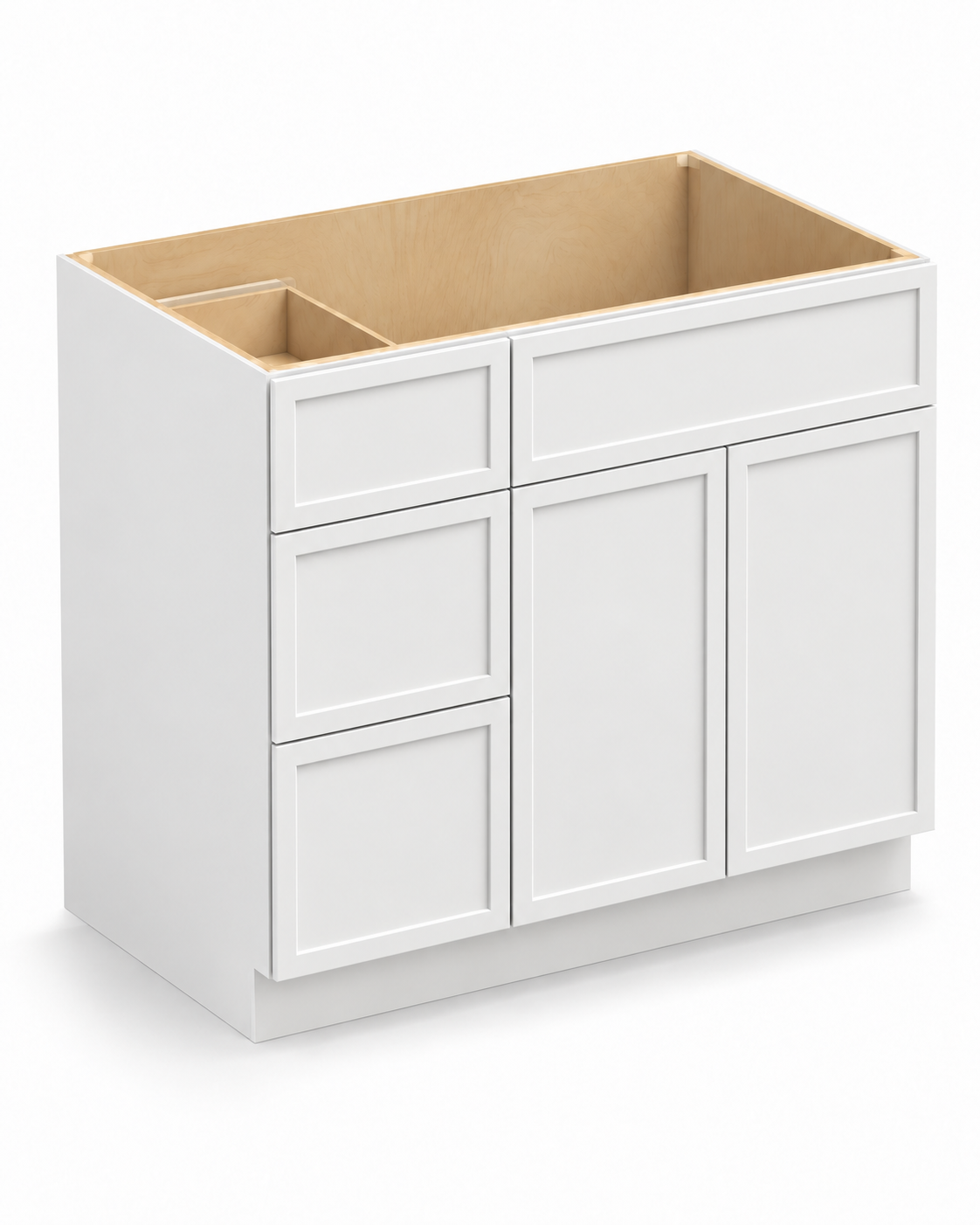 Slim Shaker Vanity Sink Base with Three Drawers on the Left
