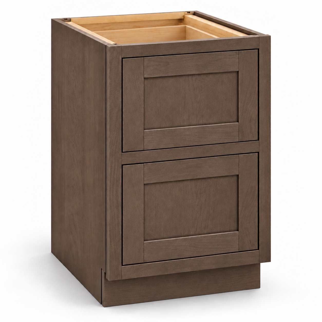 MDI Inset DB24-2 Truffle Brown base with two recessed-panel inset drawers and a visible surrounding face frame