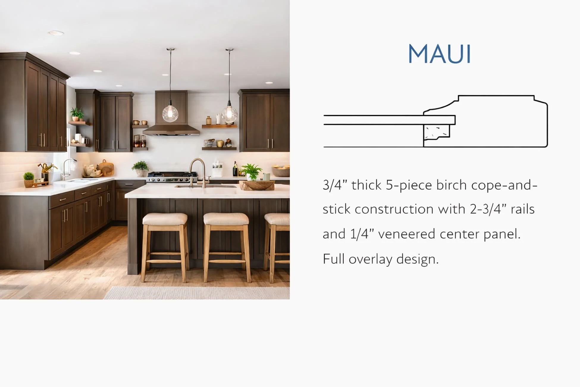 Maui Cabinets Construction Specs: Full Overlay, Plywood Box &amp; Dovetail Drawer Details