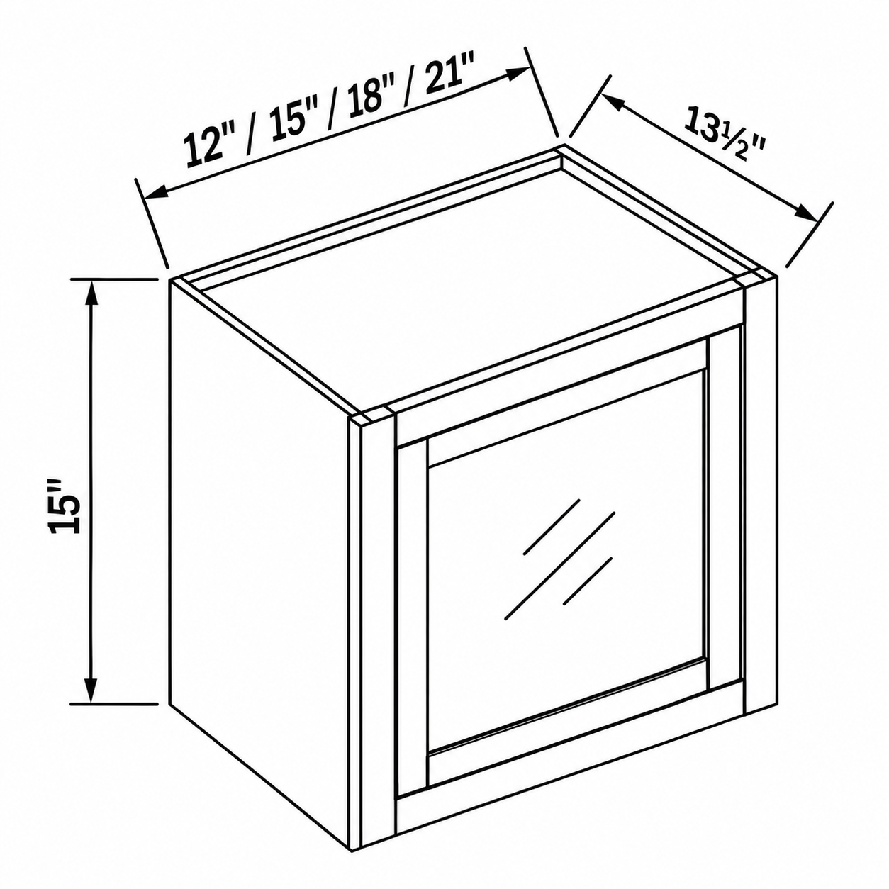 MDI Inset single glass-door wall dimensions: 12, 15, 18, 21 inches wide, 15 inches high and 13.5 inches deep