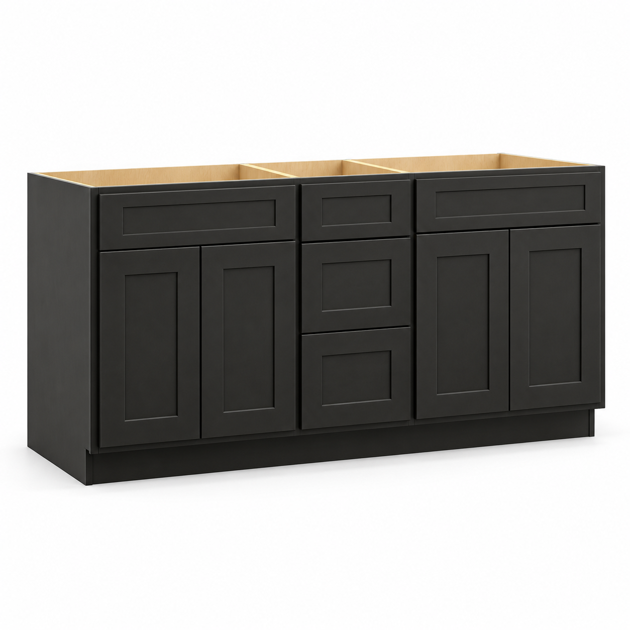 Signature Shaker Double-Sink Vanity Base with Three Center Drawers