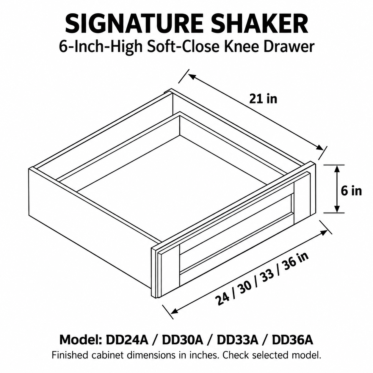 Signature Shaker 6-Inch-High Soft-Close Knee Drawer dimensions and configuration