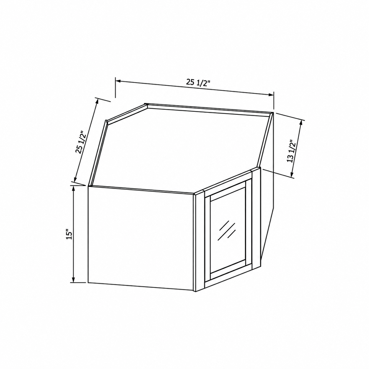 MDI Inset diagonal wall cabinet configuration and dimensions for WDC2515GD