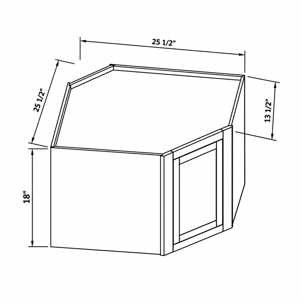 MDI Inset diagonal wall cabinet configuration and dimensions for WDC2518