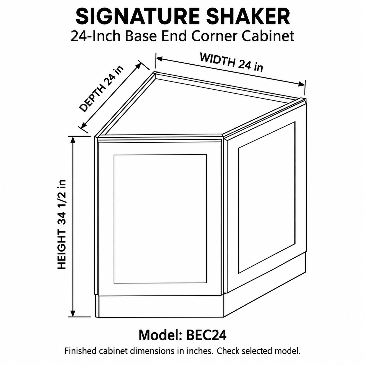 Signature Shaker 24-Inch Base End Corner Cabinet dimensions and configuration