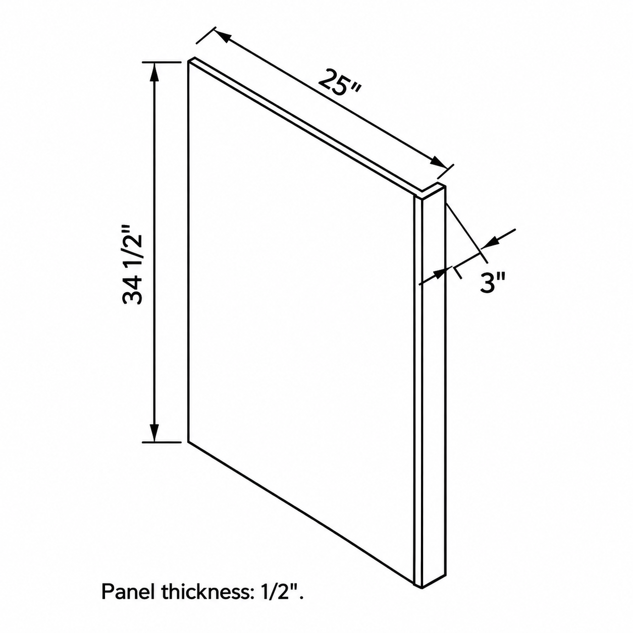 MDI Inset Dishwasher End Panel with 3 Inch Return configuration and actual component dimensions for DWR