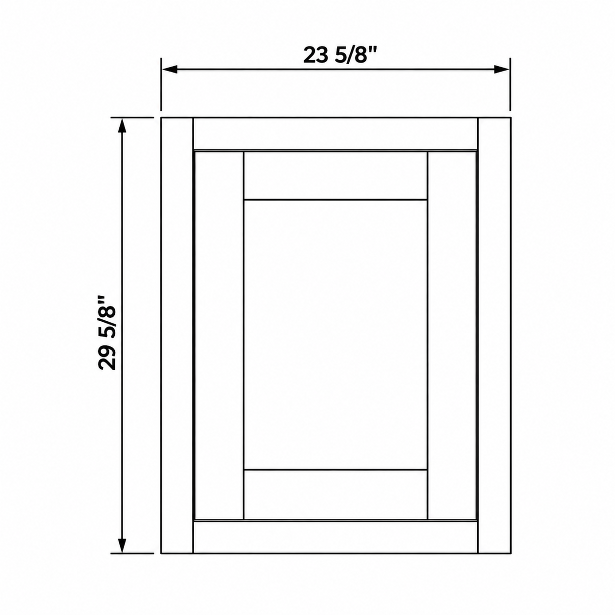 MDI Inset Dishwasher Door Panel configuration and actual component dimensions for DDP2430
