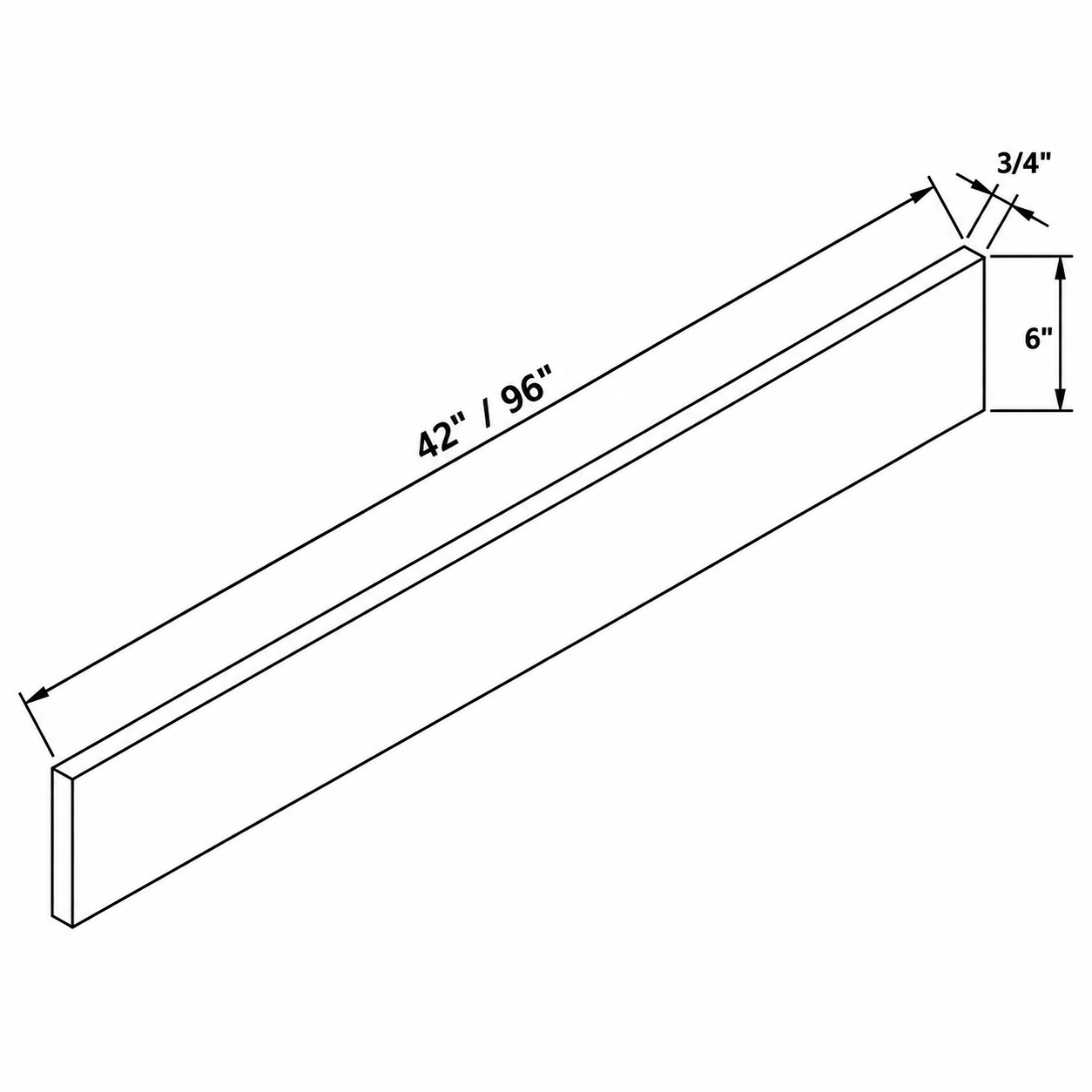 MDI Inset 6 Inch Wide Cabinet Filler configuration and actual component dimensions for WF642, WF696