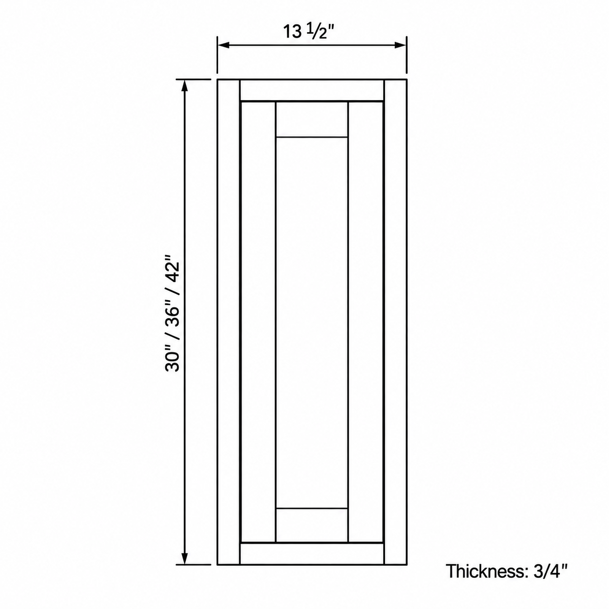 MDI Inset 13.5 Inch Wide Wall Decorative Panel configuration and actual component dimensions for WFD1330, WFD1336, WFD1342