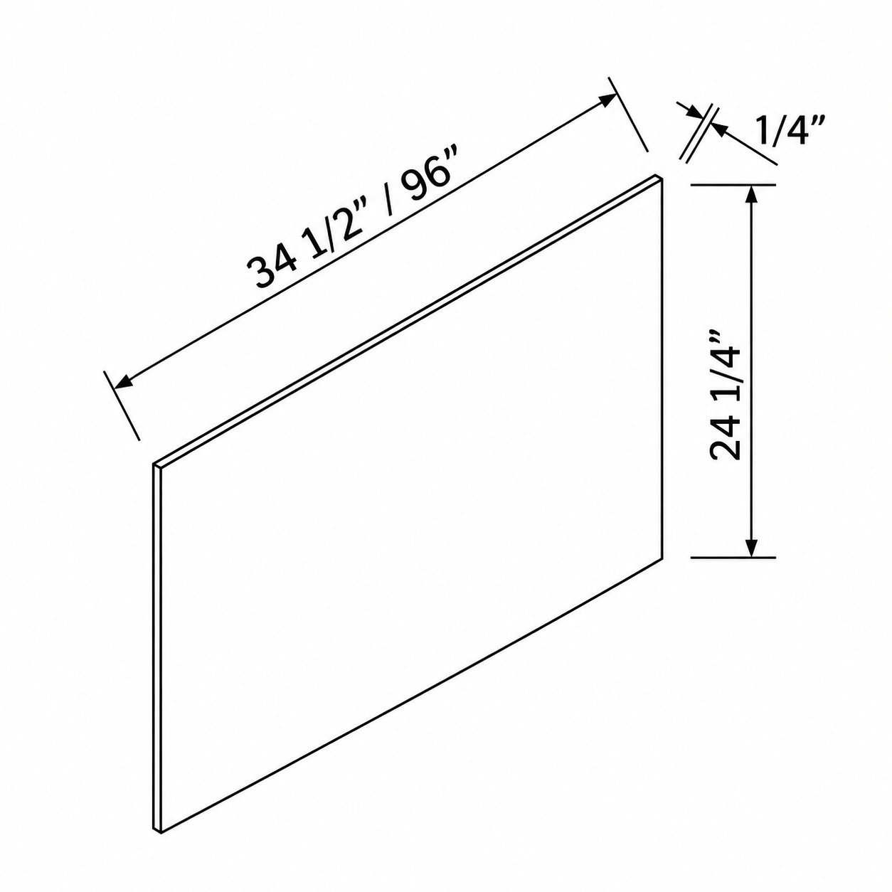 MDI Inset Hazelnut Oak Base Skin Panel configuration and actual component dimensions for BSP2436, BSP2496 1/4