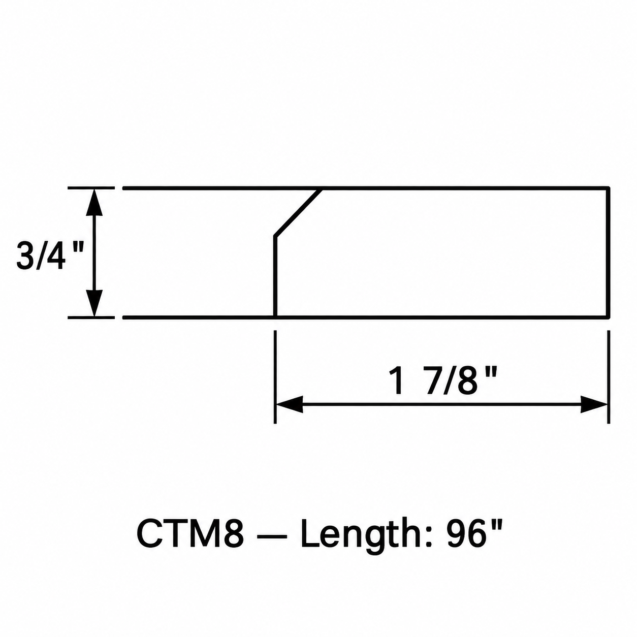 MDI Inset Countertop Edge Molding profile and dimensions for CTM8