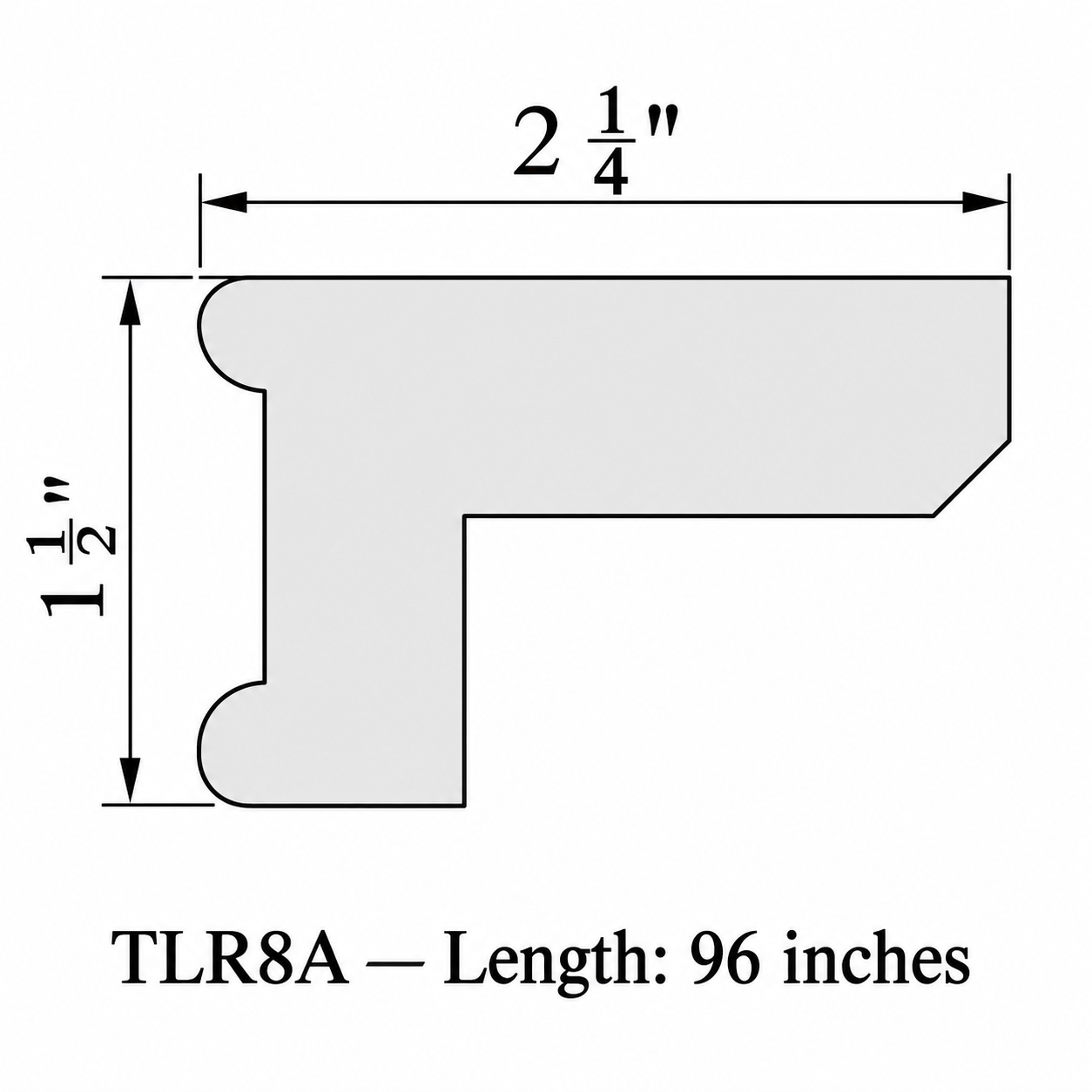 MDI Inset Traditional Light Rail Molding profile and dimensions for TLR8A