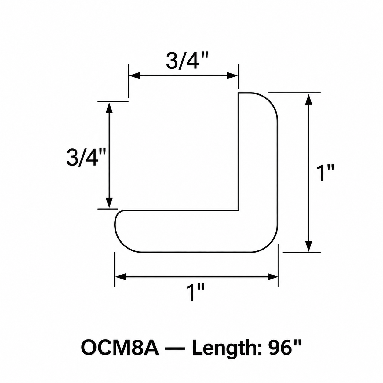 MDI Inset Outside Corner Molding profile and dimensions for OCM8A