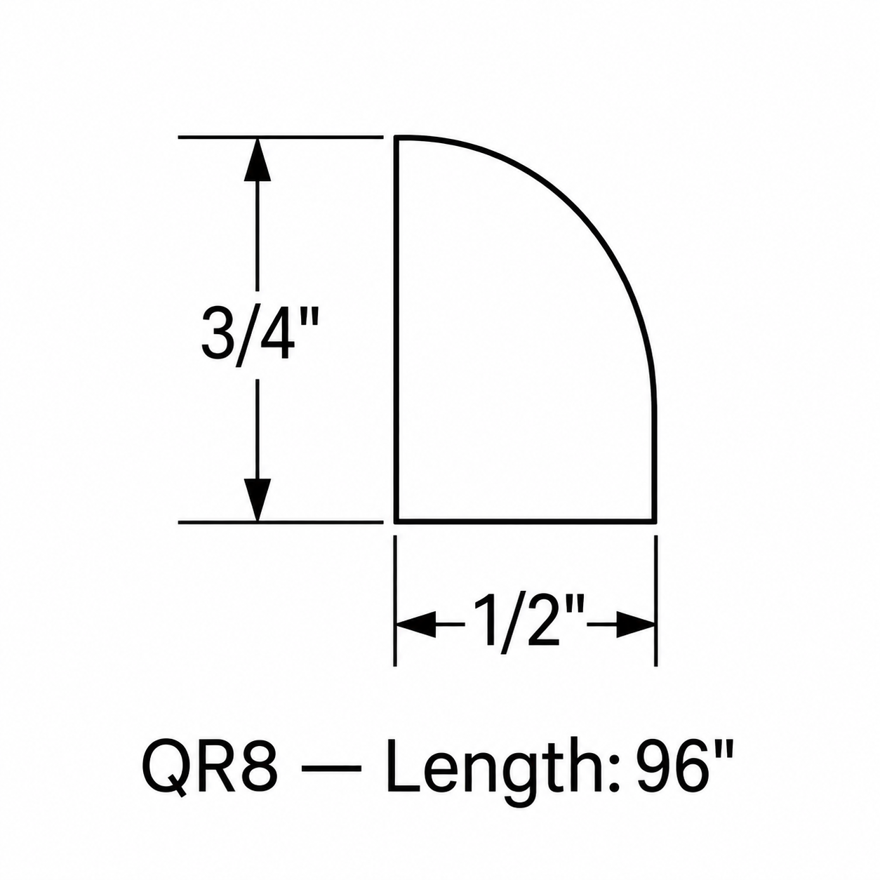 MDI Inset Quarter Round Molding profile and dimensions for QR8