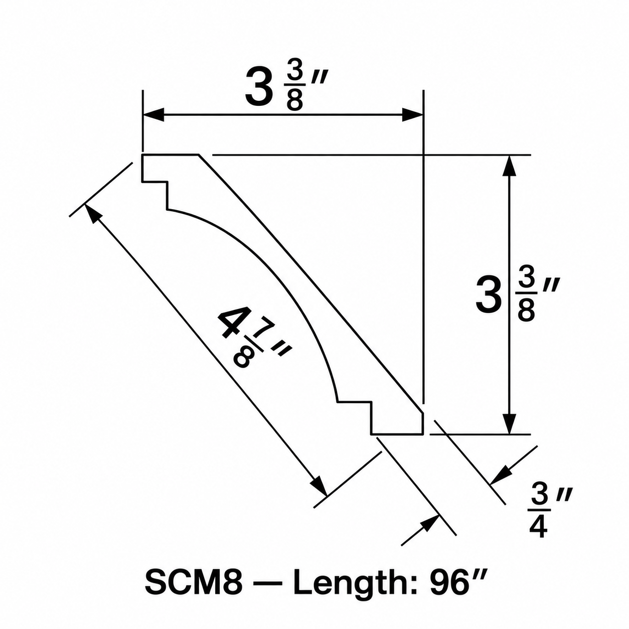 MDI Inset Square Cove Molding profile and dimensions for SCM8