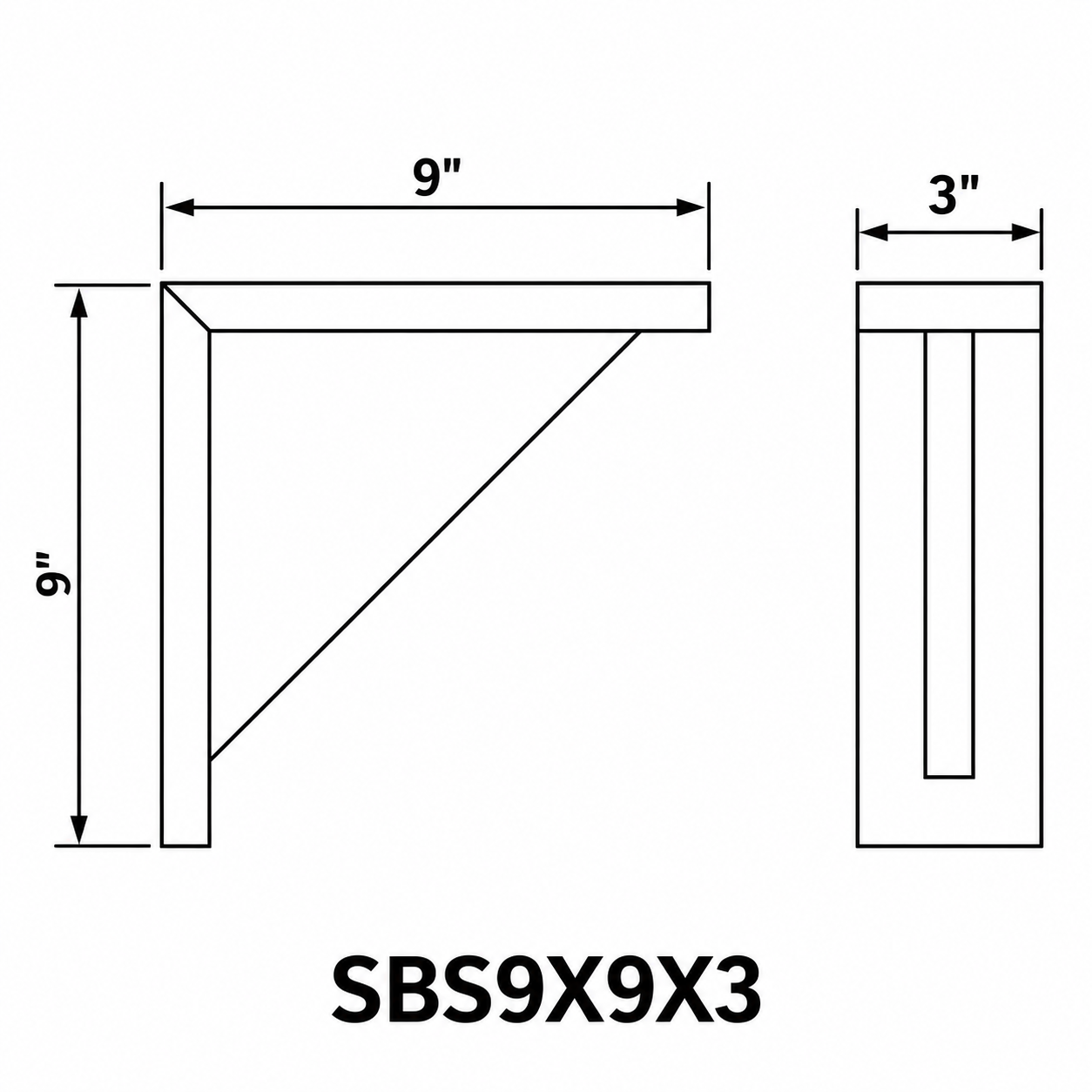 MDI Inset Small Decorative Wood Corbel profile and dimensions for SBS9X9X3