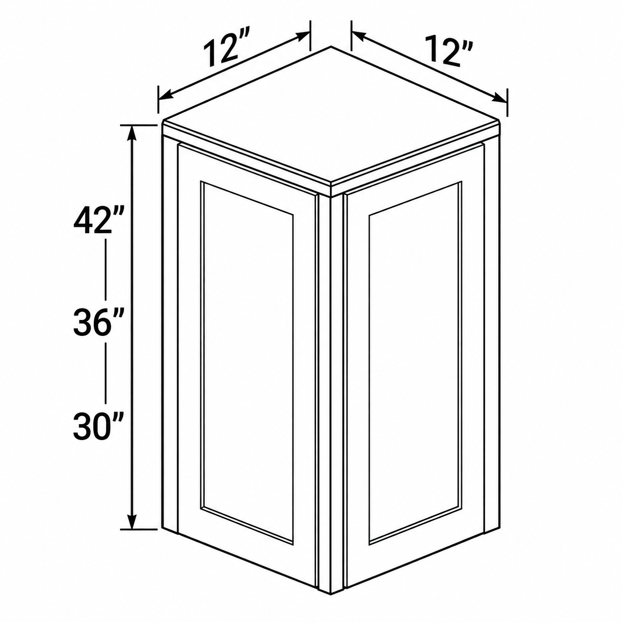 Signature Shaker Two-Door Angled End Wall Cabinet dimensions and configuration