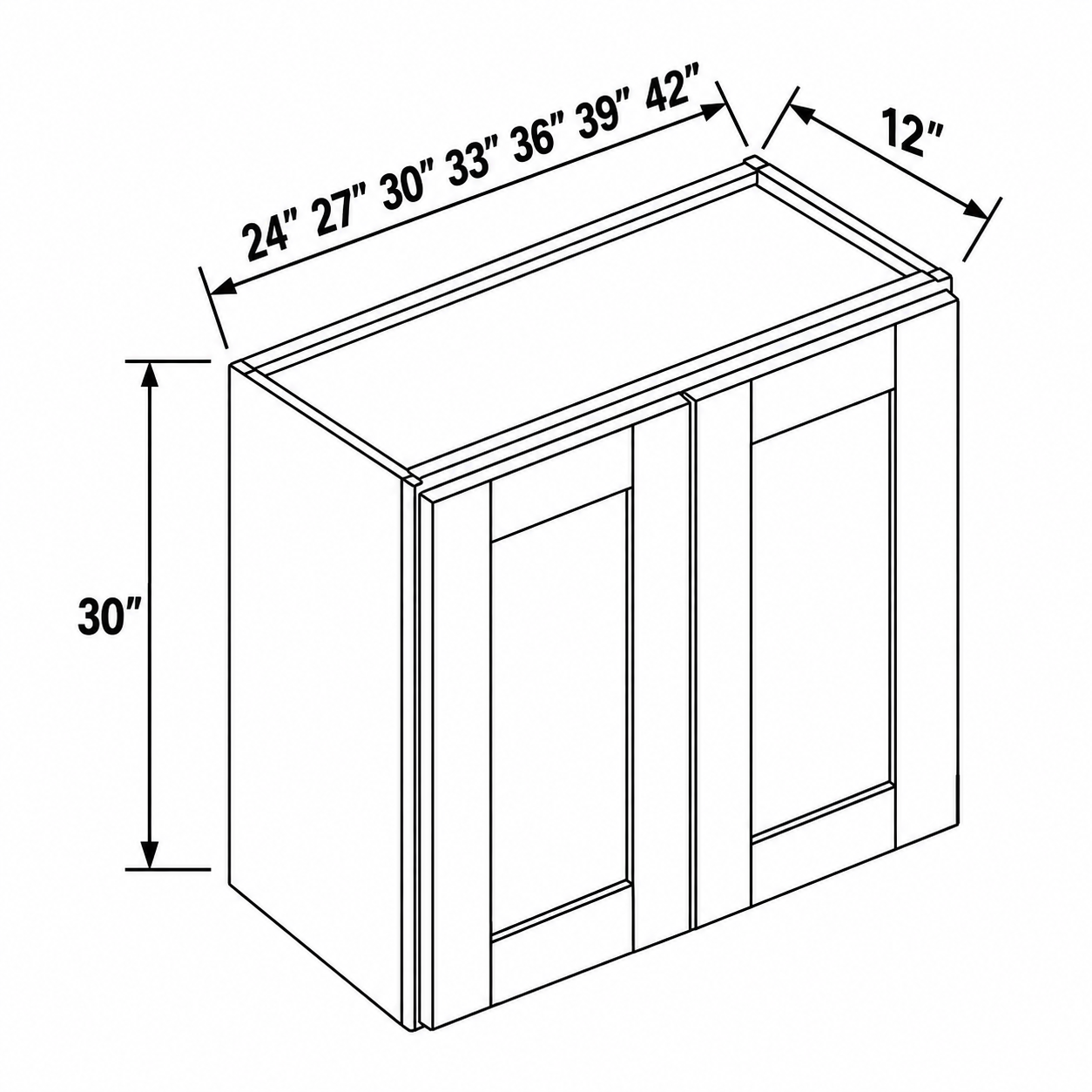 Signature Shaker 30-Inch Double-Door Wall Cabinet dimensions and available widths