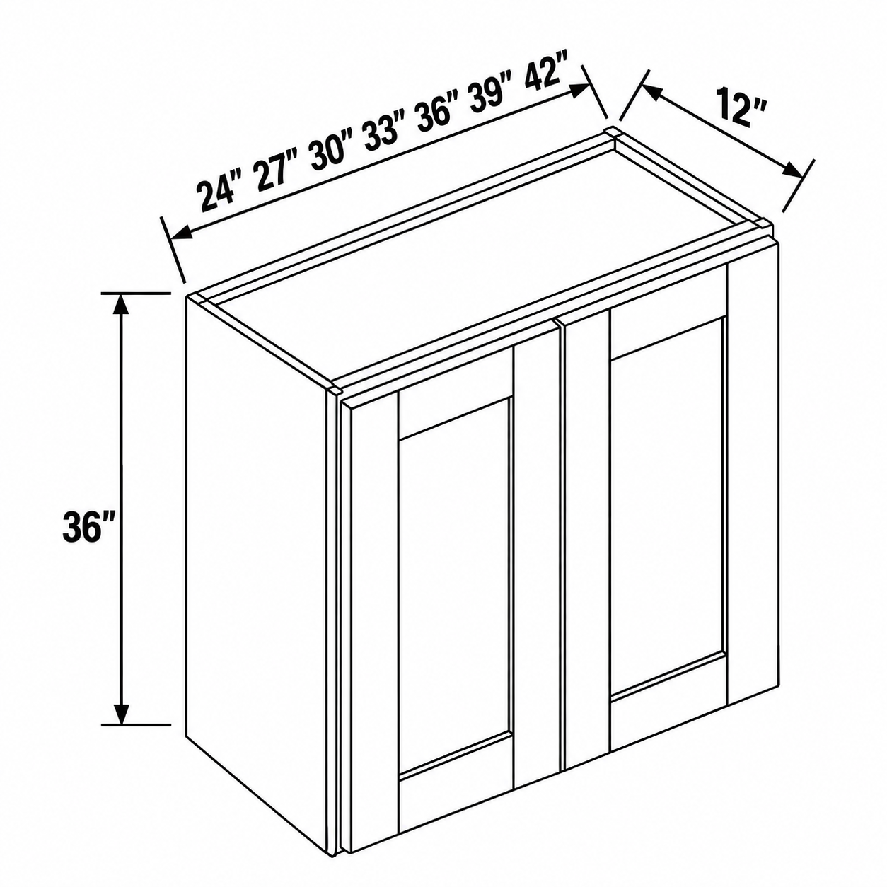 Signature Shaker 36-Inch Double-Door Wall Cabinet dimensions and available widths
