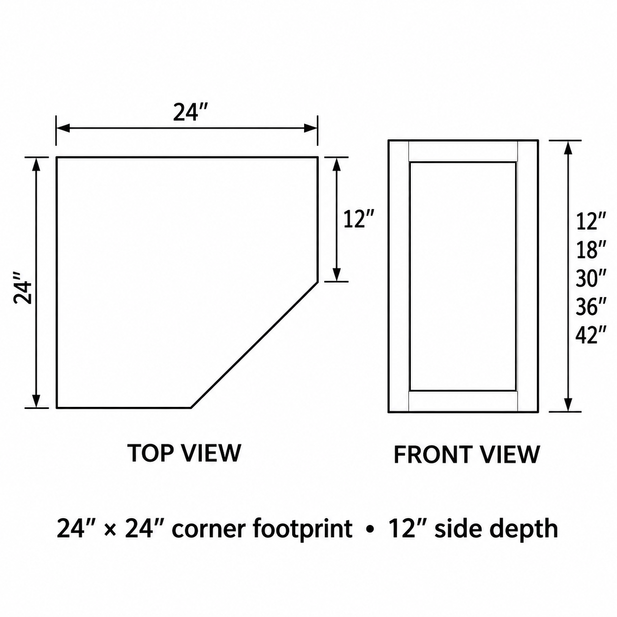 Signature Shaker 24-Inch Diagonal Corner Wall Cabinet, 12-Inch Side Depth dimensions and configuration
