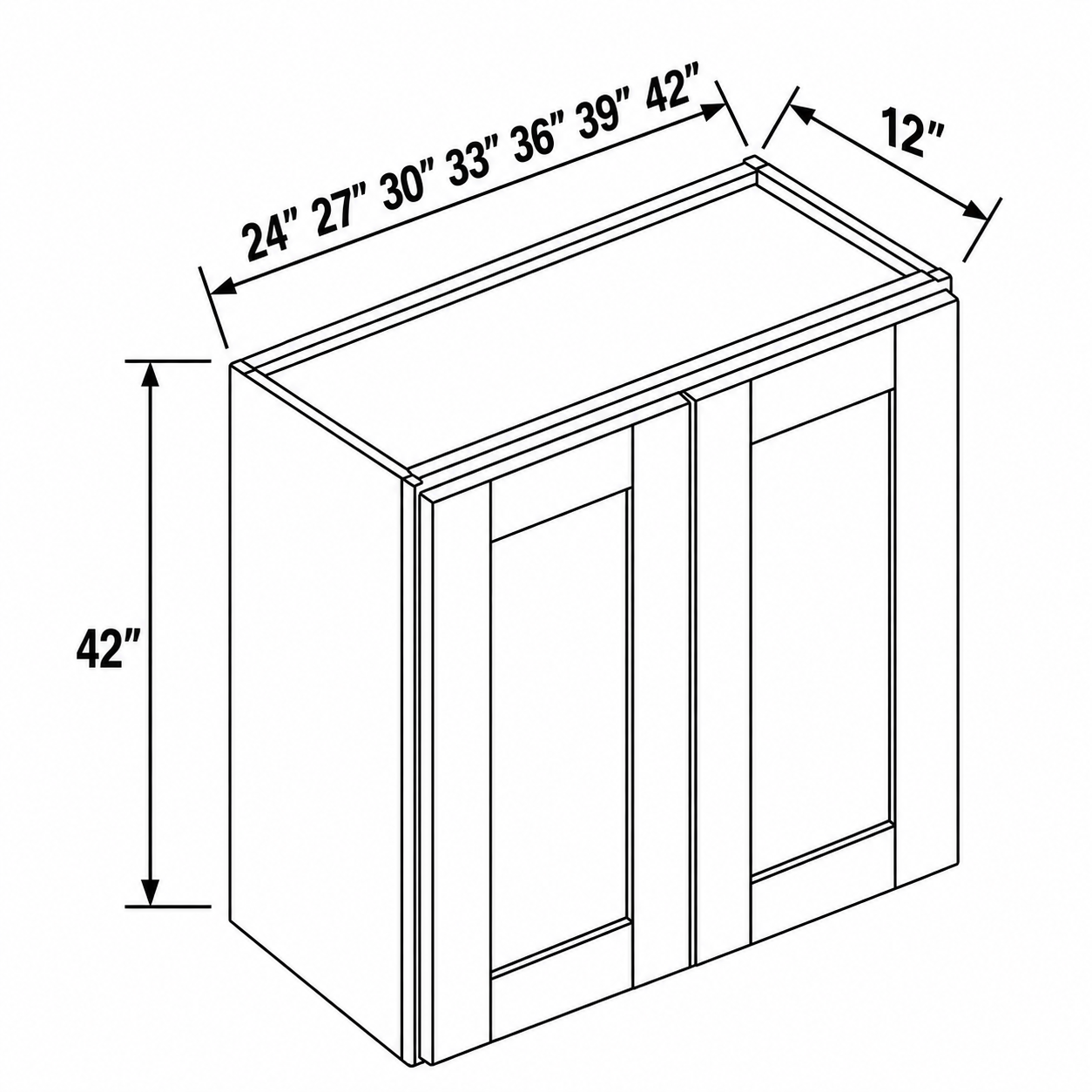 Signature Shaker 42-Inch Double-Door Wall Cabinet dimensions and available widths