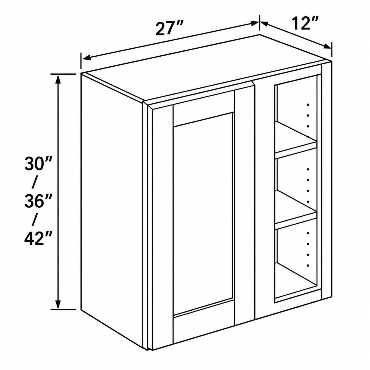 Signature Shaker 27-Inch Blind Corner Wall Cabinet dimensions and configuration
