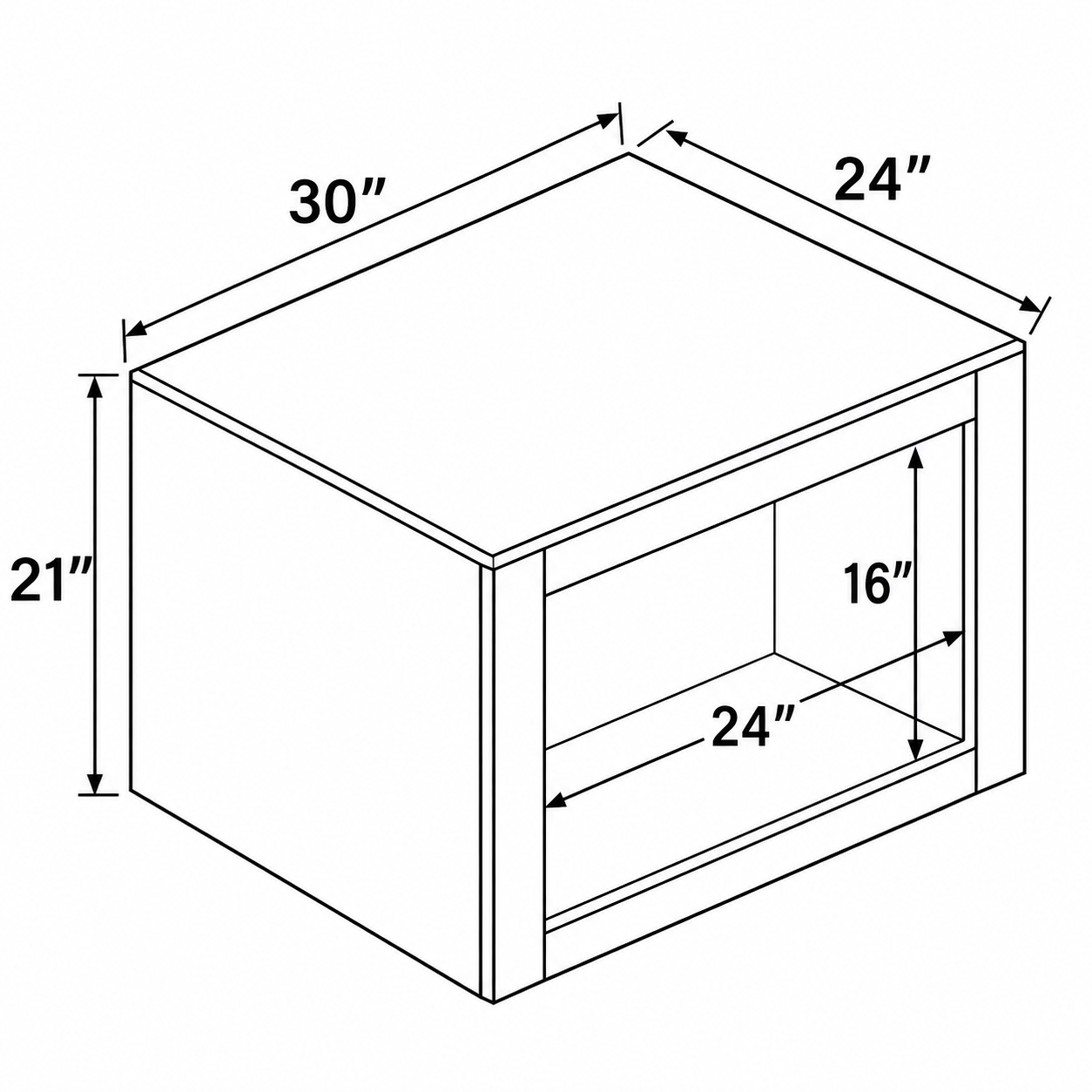 Signature Shaker 30-Inch Open Appliance Wall Cabinet dimensions and configuration