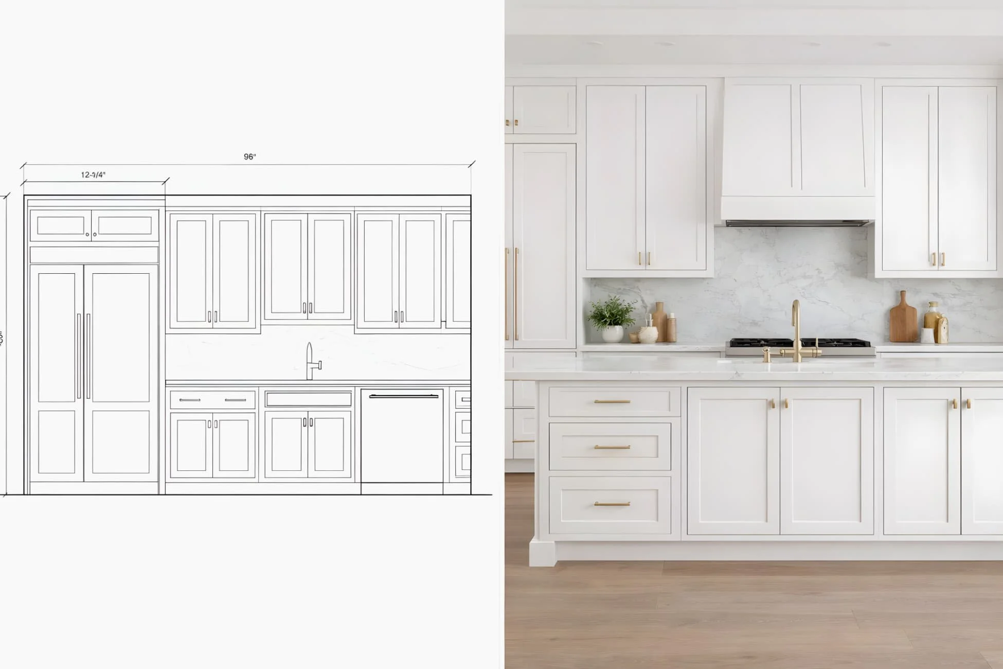 Cabinet layout planning showing elevations and design details for custom and RTA cabinetry